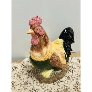 VTG Giant ROOSTER cookie Jar Farmhouse Cottage Core 12”x10”
